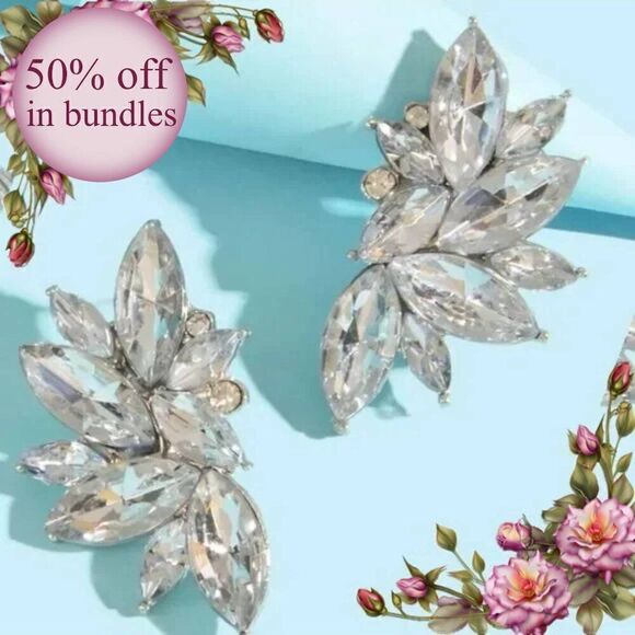 Retro Cluster Crystal Dangle Earrings Rhinestone Statement Stud Earrings - Picture 1 of 10